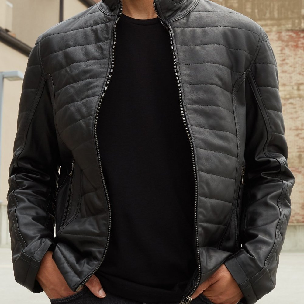 DINO Black Leather Bomber Jacket